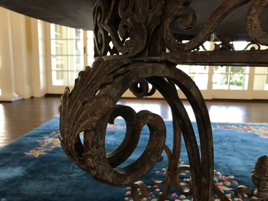 5' Round Hand Painted Wooden Table Top With Metal Base 35'H [Photo 12]