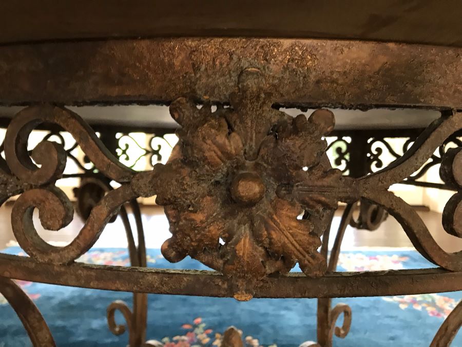 5' Round Hand Painted Wooden Table Top With Metal Base 35'H [Photo 11]