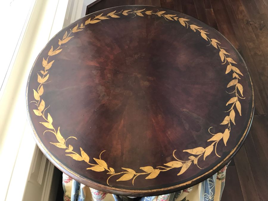 Hand Painted Wooden Pedestal Table With Skirt (Skirt May Be Removed) [Photo 4]