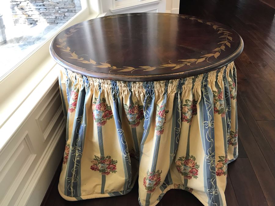Hand Painted Wooden Pedestal Table With Skirt (Skirt May Be Removed) [Photo 2]