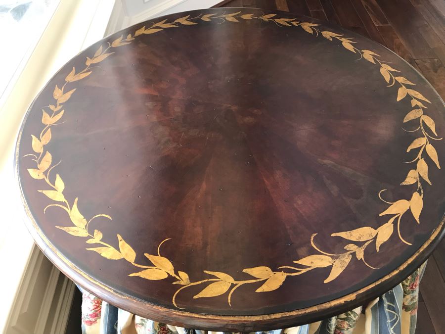 Hand Painted Wooden Pedestal Table With Skirt (Skirt May Be Removed) [Photo 3]