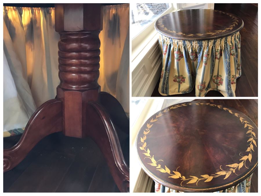 Hand Painted Wooden Pedestal Table With Skirt (Skirt May Be Removed) [Photo 1]