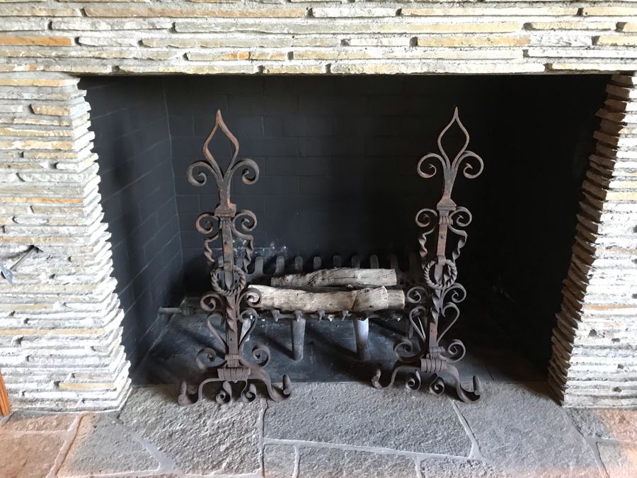 Vintage Wrought Iron Fireplace Andirons