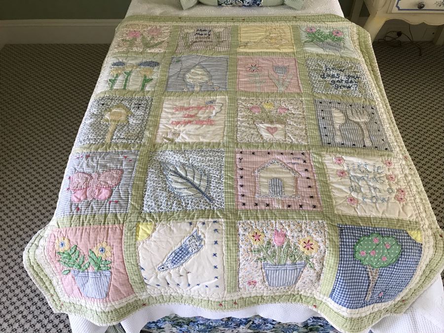 (3) Hand Painted White Metal Headboards With Metal Bed Frames Plus All Quilts, Bedding, Pillows, Mattresses Included With Twin Beds [Photo 15]