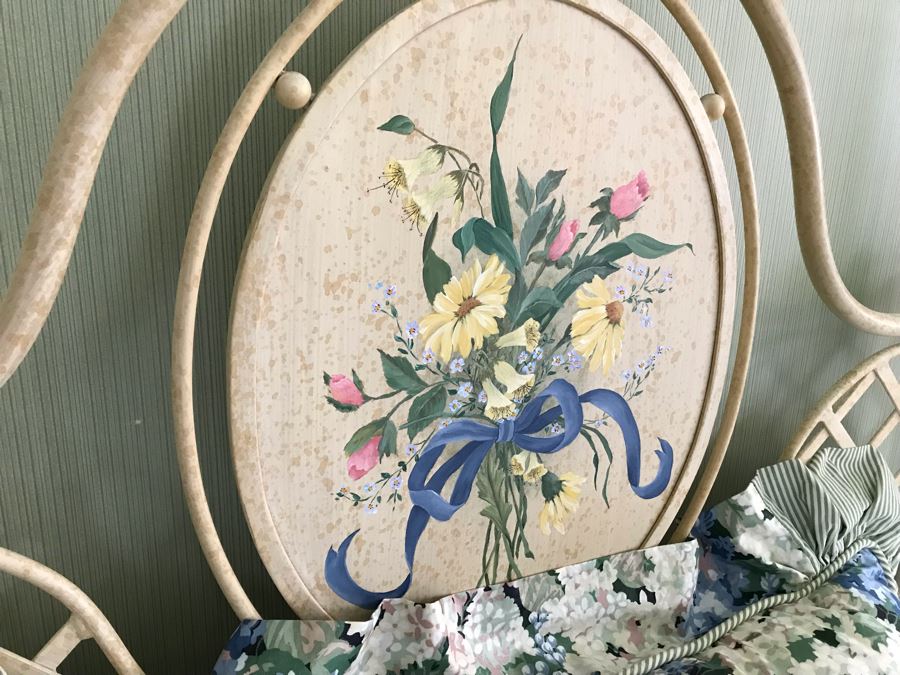 (3) Hand Painted White Metal Headboards With Metal Bed Frames Plus All Quilts, Bedding, Pillows, Mattresses Included With Twin Beds [Photo 5]