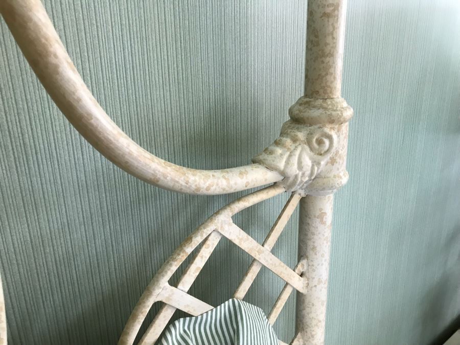 (3) Hand Painted White Metal Headboards With Metal Bed Frames Plus All Quilts, Bedding, Pillows, Mattresses Included With Twin Beds [Photo 4]