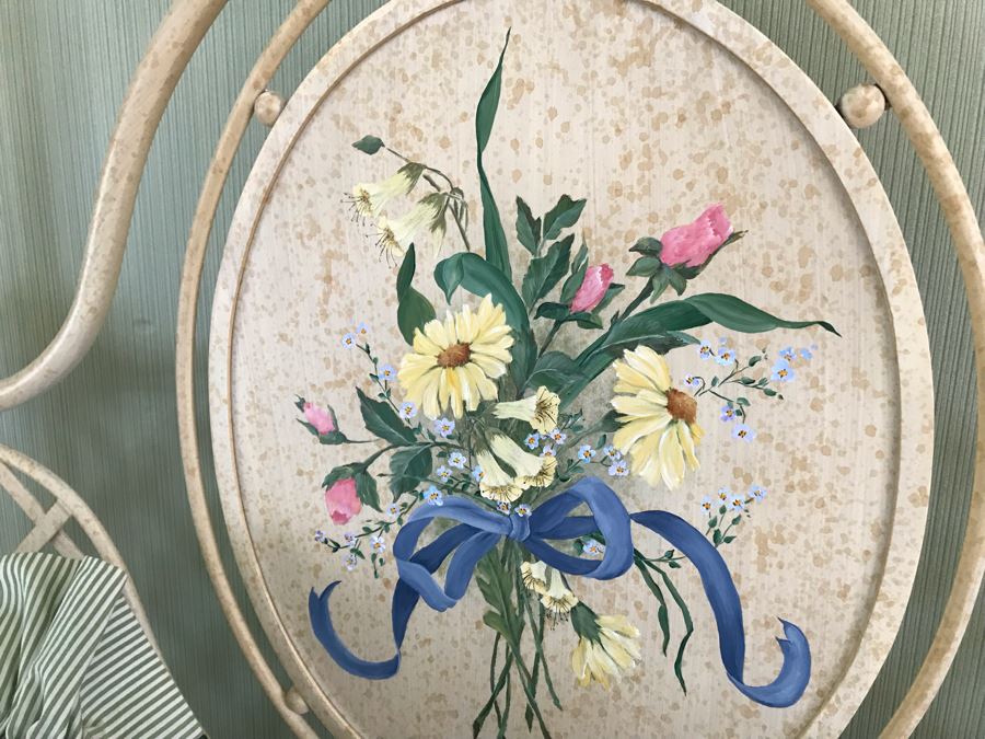 (3) Hand Painted White Metal Headboards With Metal Bed Frames Plus All Quilts, Bedding, Pillows, Mattresses Included With Twin Beds [Photo 17]