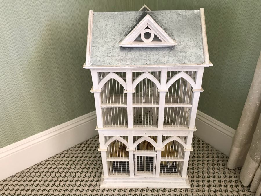 White Victorian Style Birdcage With Plush Chicks 17'W X 12'D X 30'H [Photo 2]