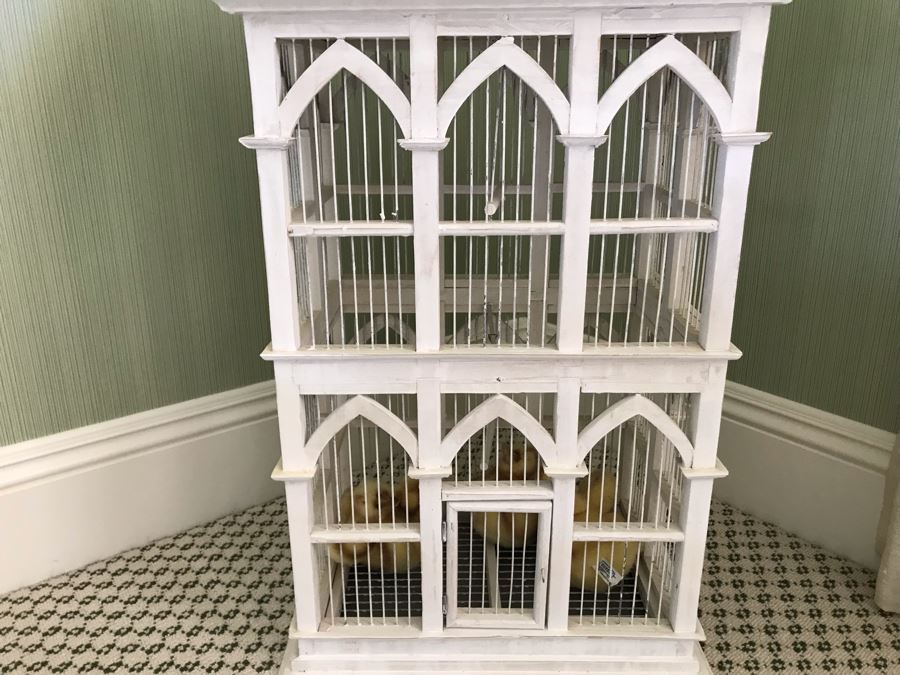 White Victorian Style Birdcage With Plush Chicks 17'W X 12'D X 30'H [Photo 3]