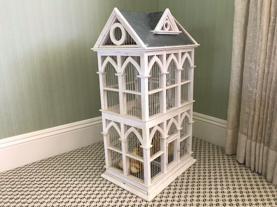 White Victorian Style Birdcage With Plush Chicks 17'W X 12'D X 30'H [Photo 8]