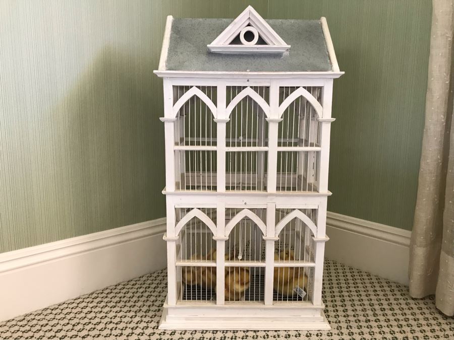 White Victorian Style Birdcage With Plush Chicks 17'W X 12'D X 30'H [Photo 10]