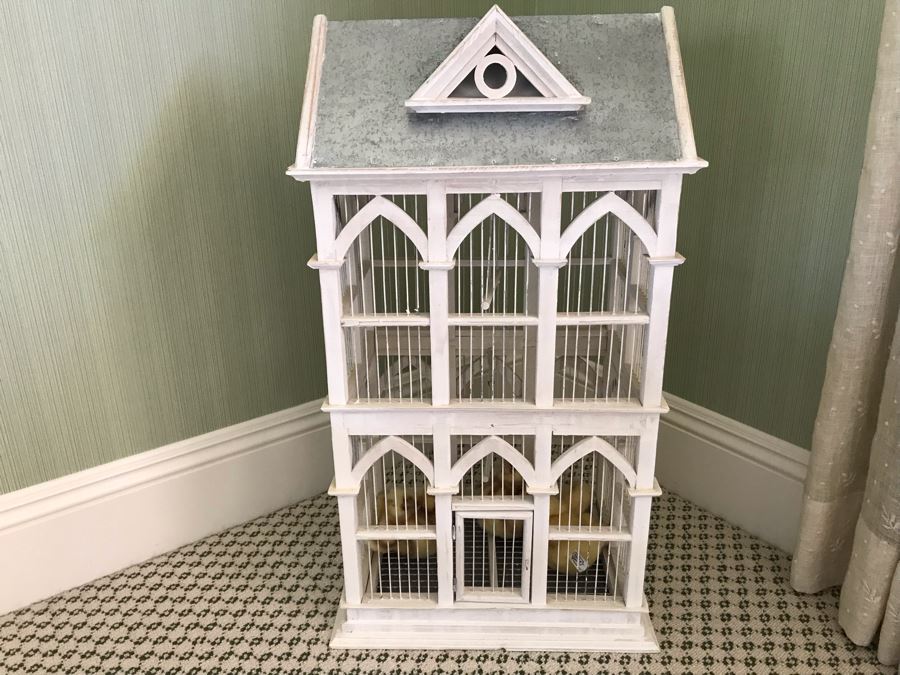 White Victorian Style Birdcage With Plush Chicks 17'W X 12'D X 30'H