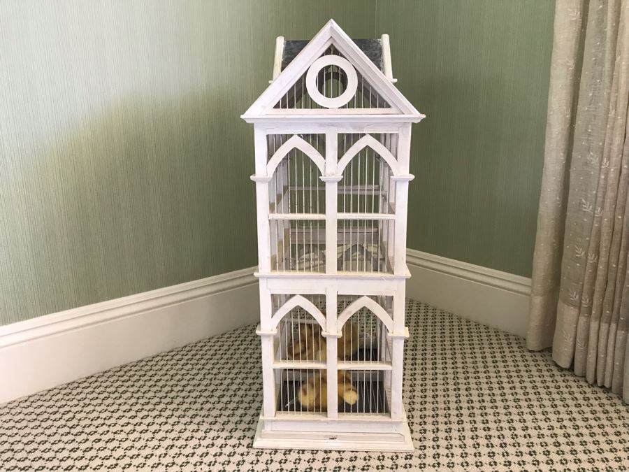 White Victorian Style Birdcage With Plush Chicks 17'W X 12'D X 30'H [Photo 9]