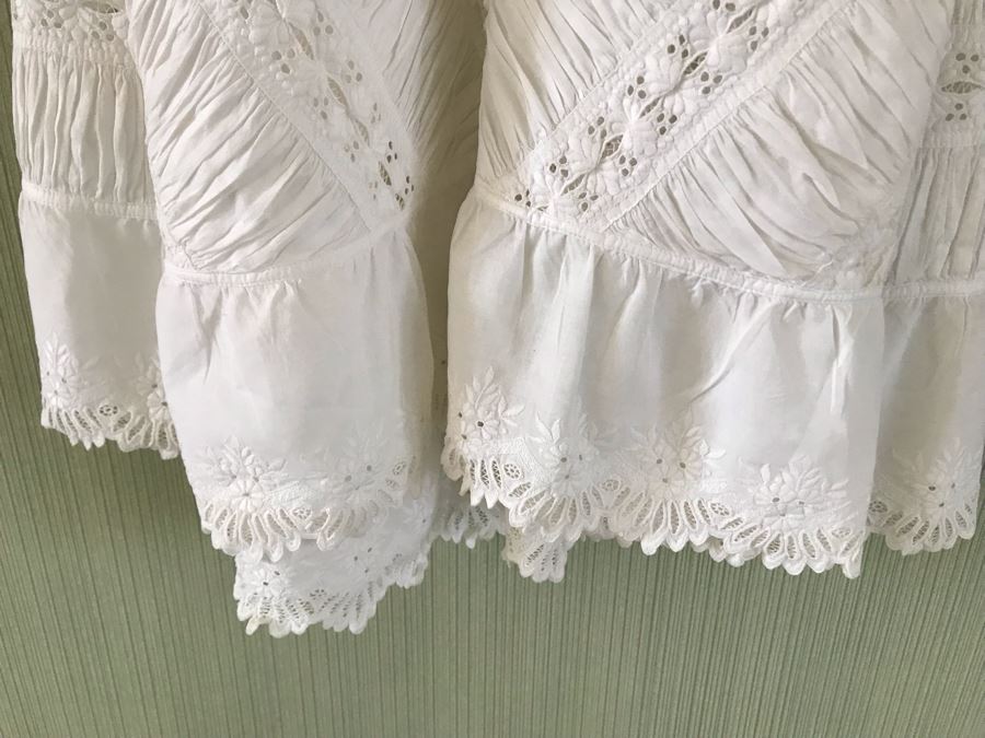 Pair Of Vintage Young Girls White Cotton Dresses With Vintage Wooden Hangers [Photo 9]
