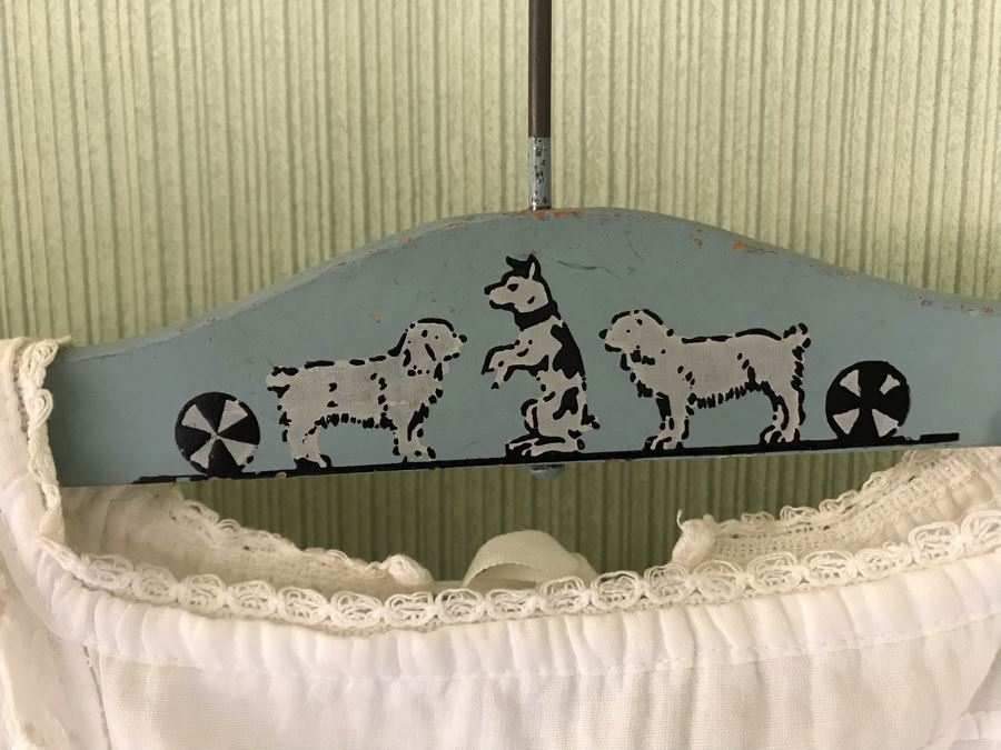 Pair Of Vintage Young Girls White Cotton Dresses With Vintage Wooden Hangers [Photo 10]