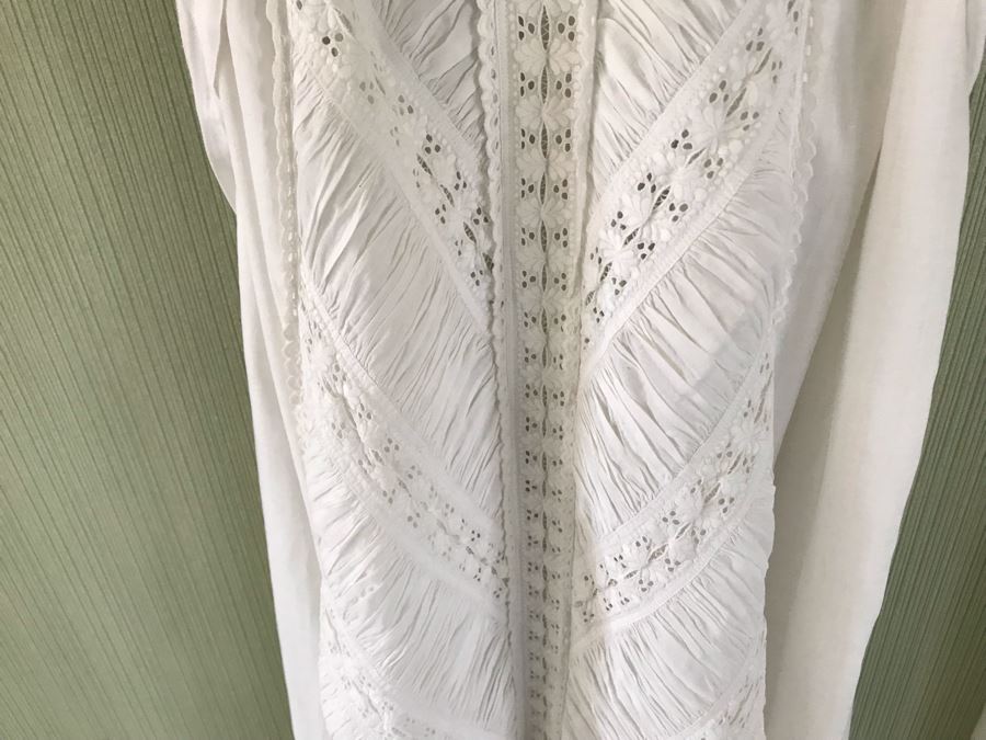 Pair Of Vintage Young Girls White Cotton Dresses With Vintage Wooden Hangers [Photo 7]