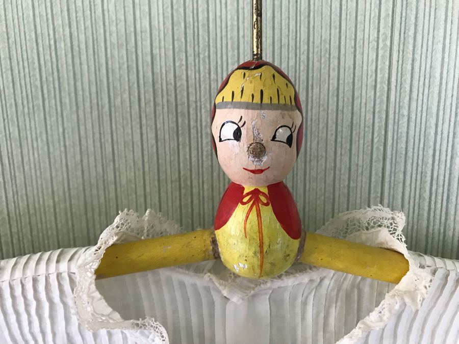 Pair Of Vintage Young Girls White Cotton Dresses With Vintage Wooden Hangers [Photo 9]