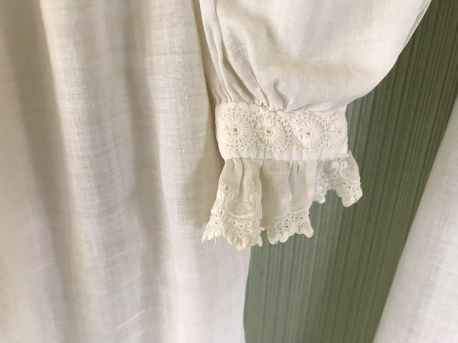 Pair Of Vintage Young Girls White Cotton Dresses With Vintage Wooden Hangers [Photo 9]