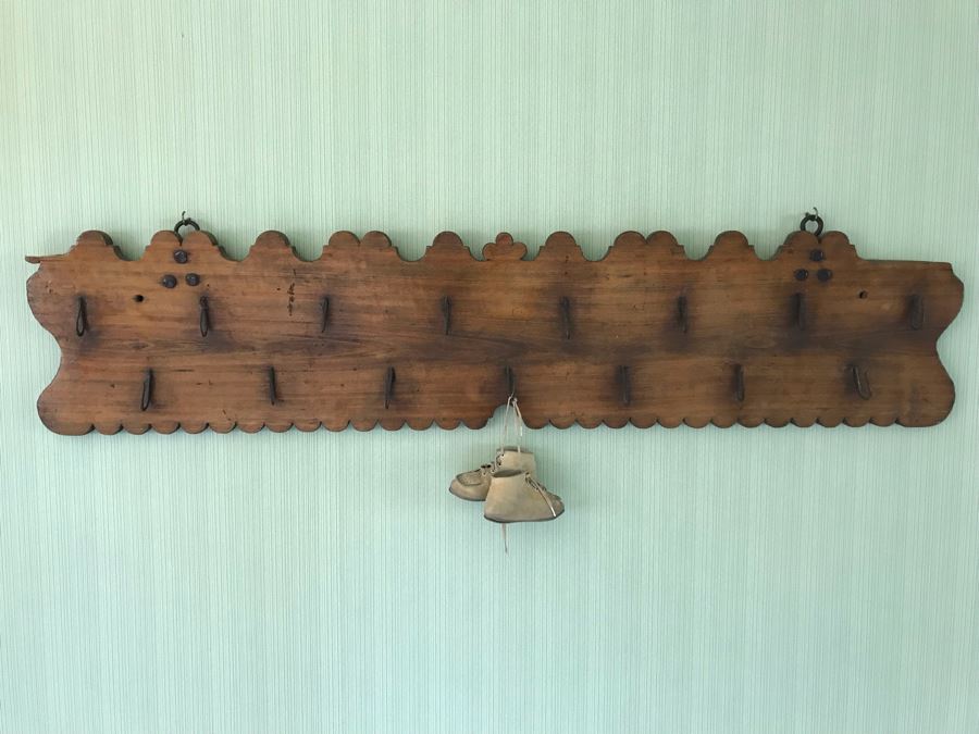 Antique Wall Mounted Rack With (15) Metal Hooks 50'W X 11'H [Photo 2]