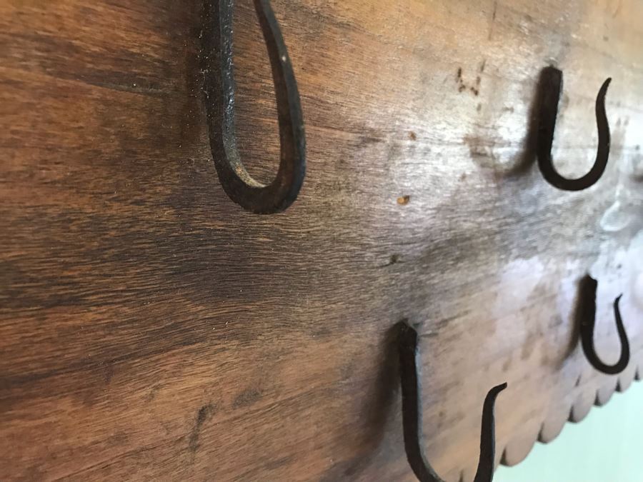 Antique Wall Mounted Rack With (15) Metal Hooks 50'W X 11'H [Photo 12]