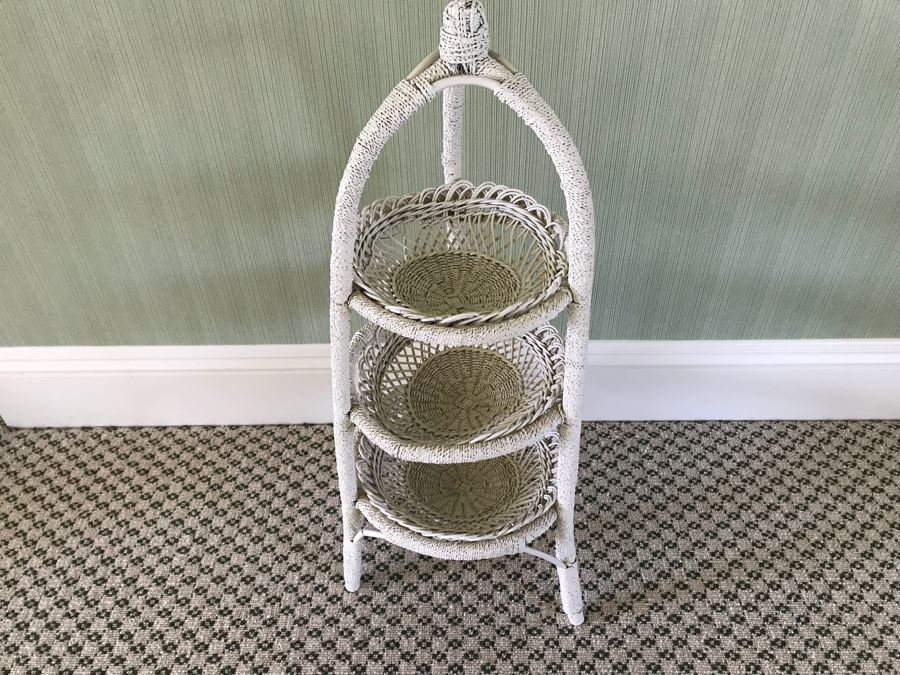 Vintage Shabby Chic White Wicker 3-Tier Stand 30'H [Photo 2]