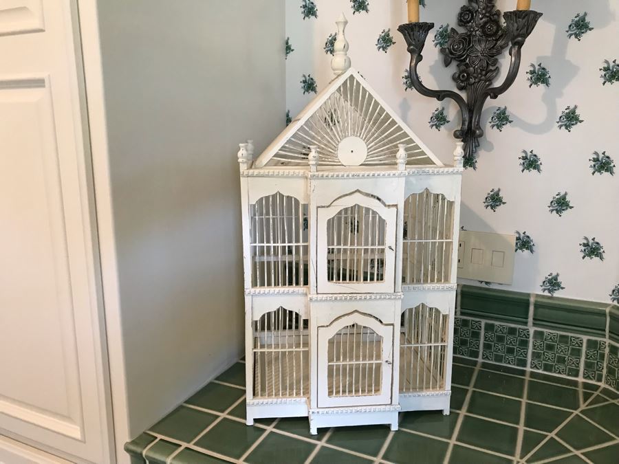White Victorian Style Birdhouse Bird Cage 16'W X 30'H [Photo 1]