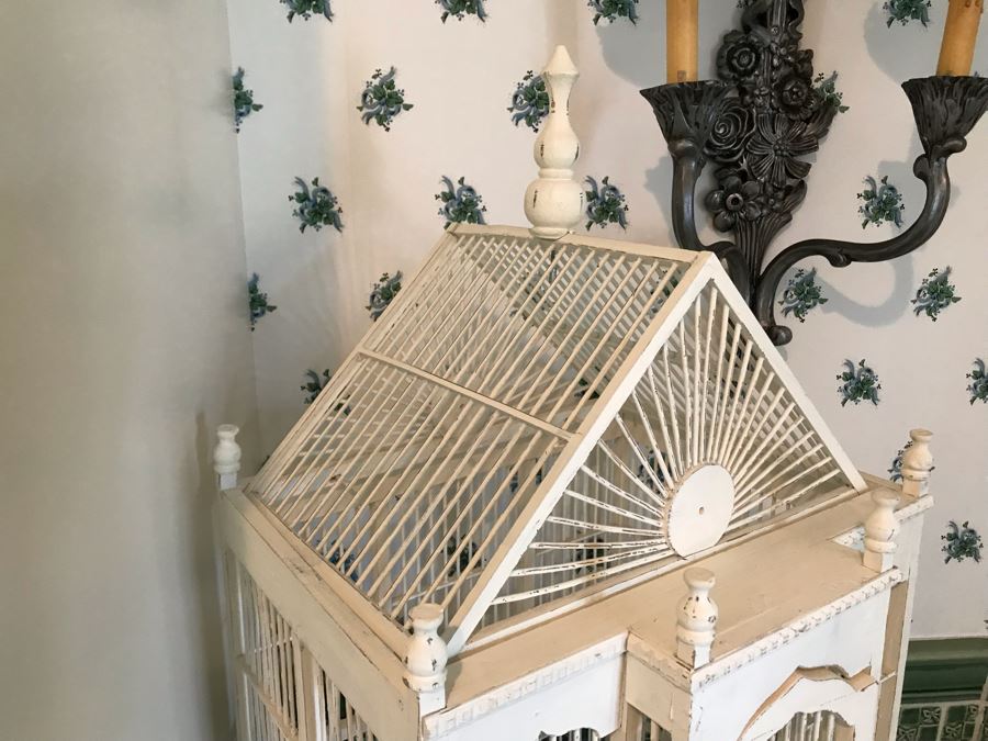 White Victorian Style Birdhouse Bird Cage 16'W X 30'H [Photo 3]