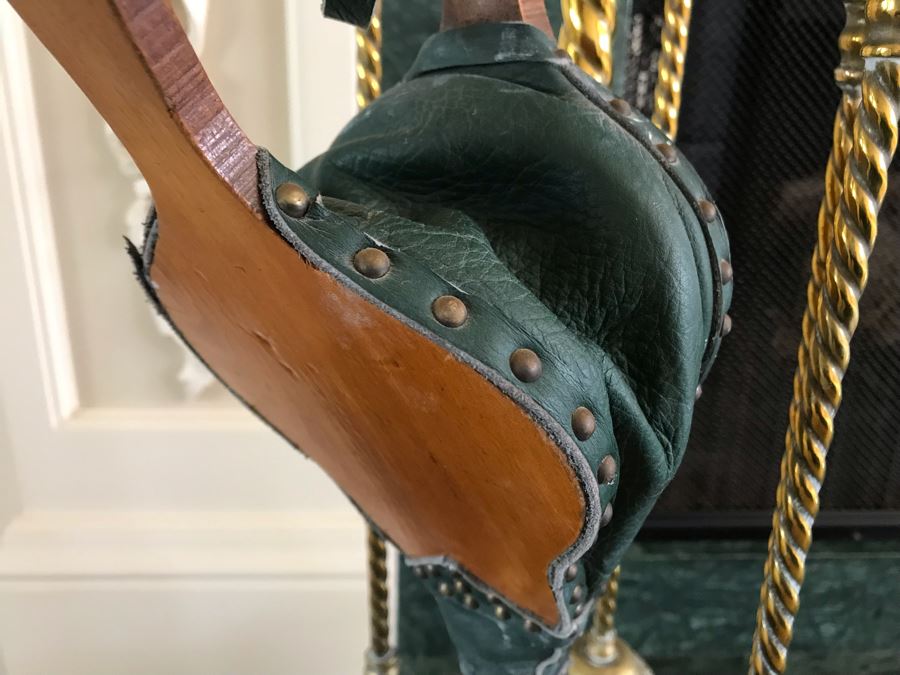 Antique Brass Fireplace Tools With Rack And Wooden Bellows [Photo 8]