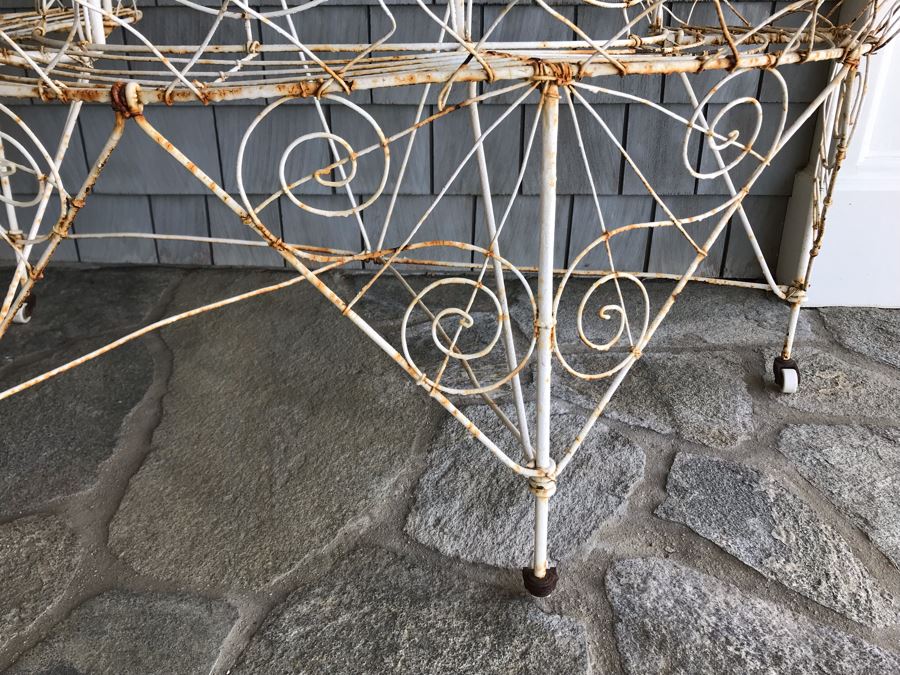 Vintage White Shabby Chic Twisted Wire Frame 3-Tier Plant Stand With Casters [Photo 6]