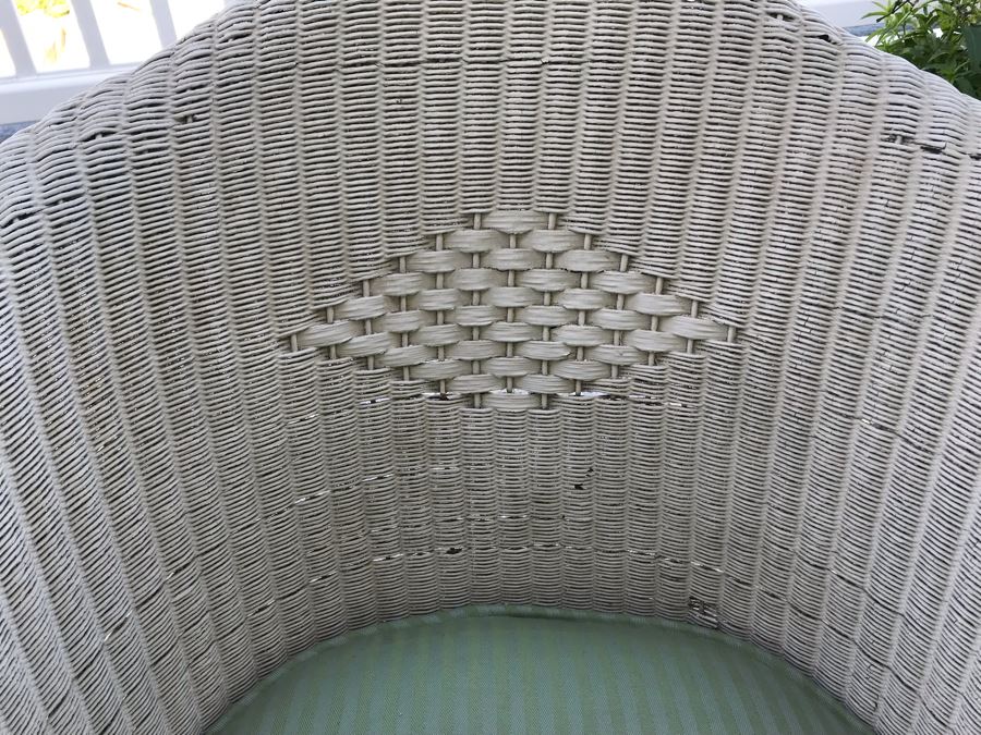 Pair Of Vintage White Shabby Chic Real Wicker Rocking Chairs [Photo 9]