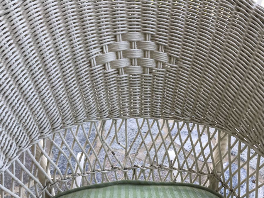 Pair Of Vintage White Shabby Chic Real Wicker Rocking Chairs [Photo 8]