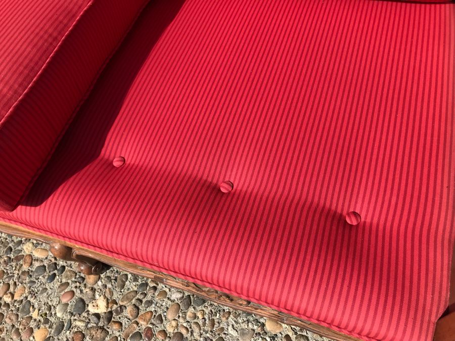 Stunning Wooden Loveseat With Red Upholstered Cushions [Photo 8]