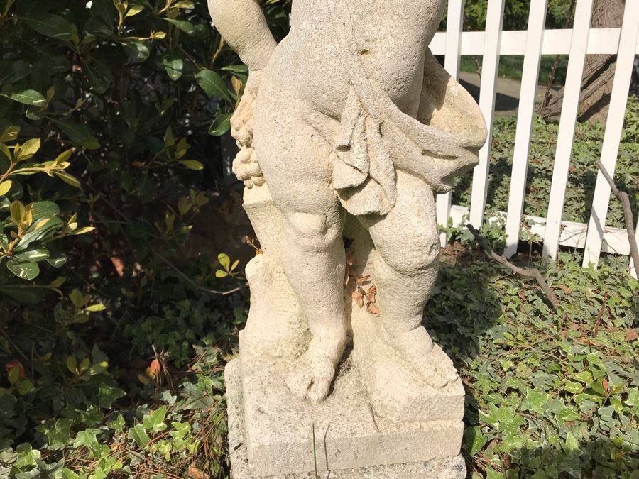 Vintage Garden Statuary Sculpture Of Smiling Boy Holding Bunches Of Grapes 31'H [Photo 6]