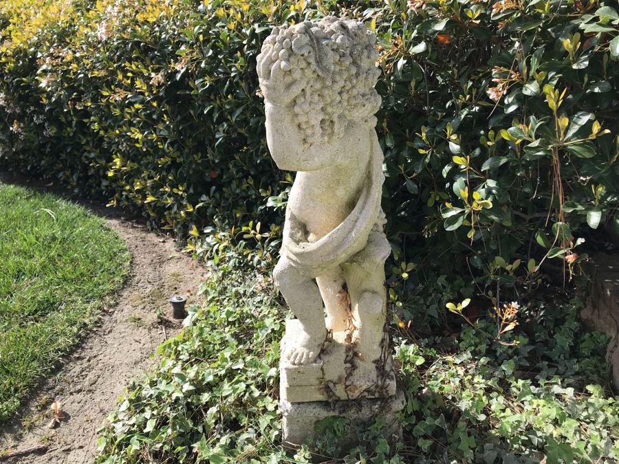 Vintage Garden Statuary Sculpture Of Smiling Boy Holding Bunches Of Grapes 31'H [Photo 8]