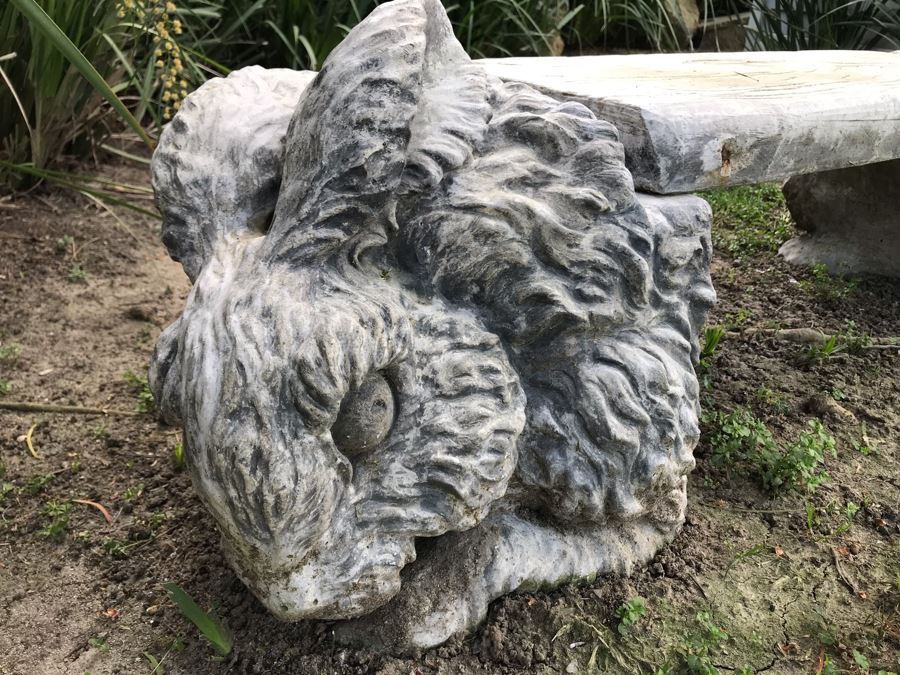 Concrete Bunny Rabbit Garden Bench Signed On Back 59'L