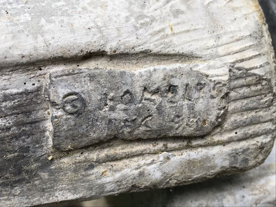 Concrete Bunny Rabbit Garden Bench Signed On Back 59'L [Photo 9]