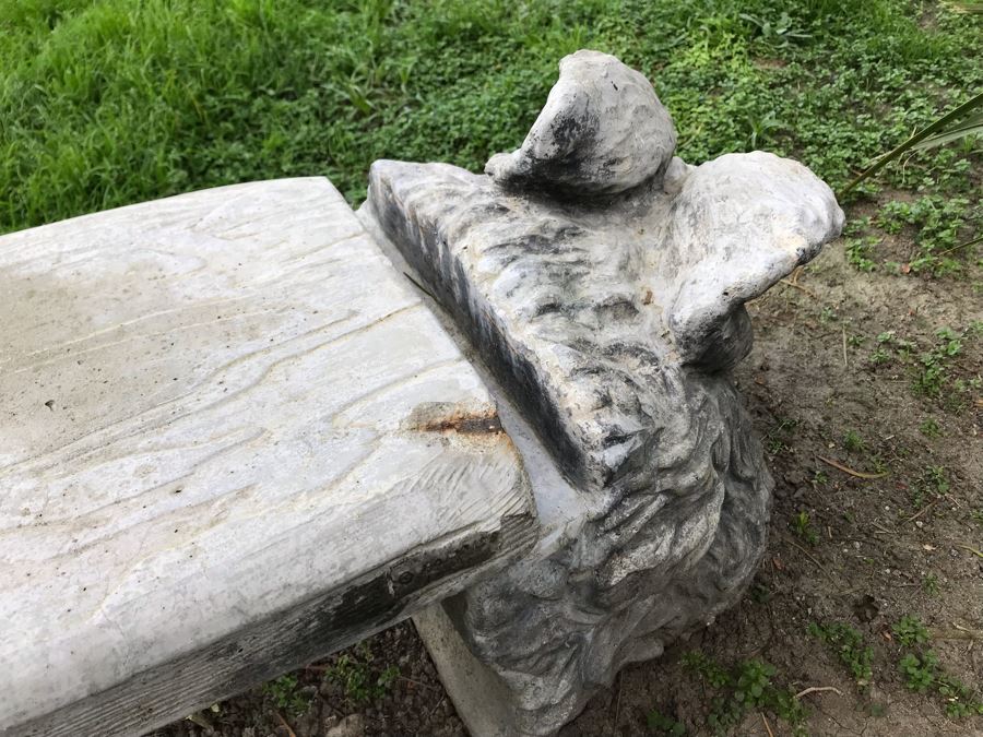 Concrete Bunny Rabbit Garden Bench Signed On Back 59'L