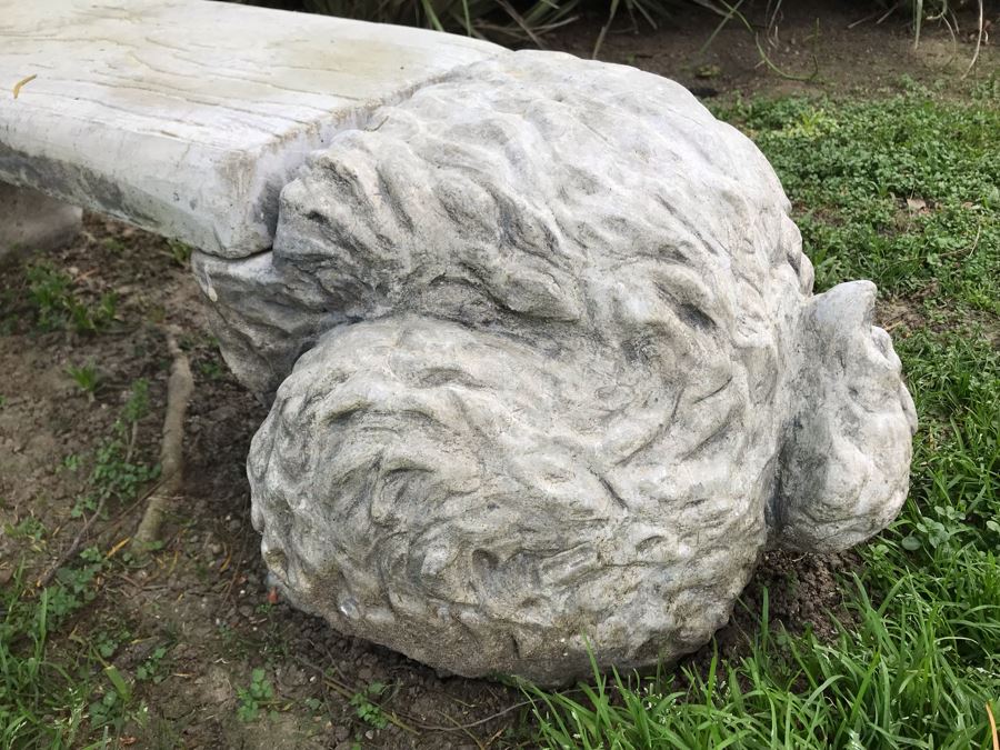 Concrete Bunny Rabbit Garden Bench Signed On Back 59'L