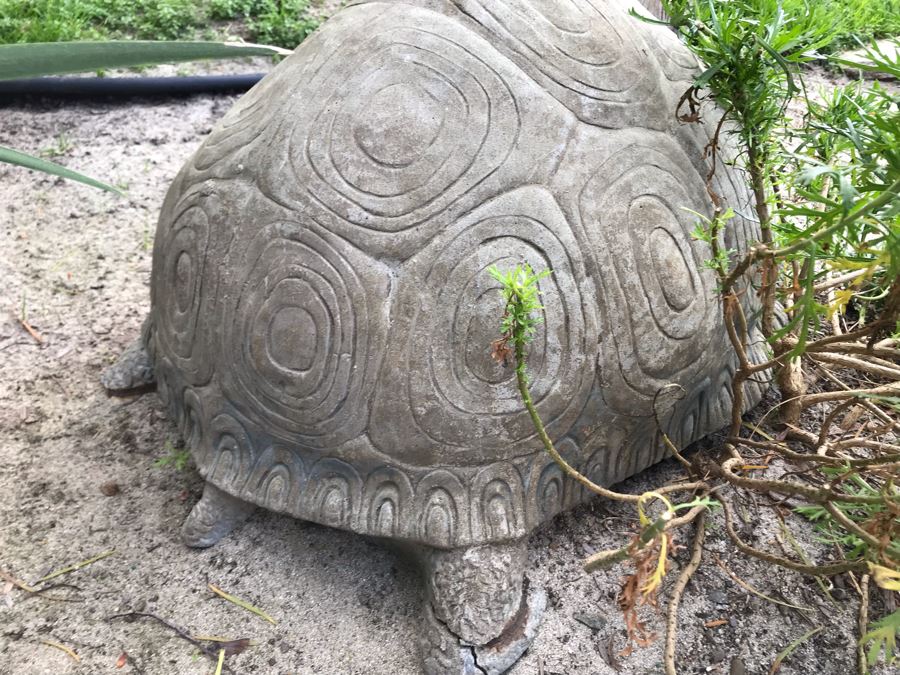 Large Heavy Garden Statuary Tortoise Turtle Statue - Note One Foot Damaged (See Photos) 33'L [Photo 10]