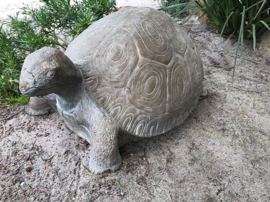 Large Heavy Garden Statuary Tortoise Turtle Statue - Note One Foot Damaged (See Photos) 33'L [Photo 15]