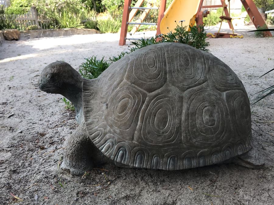 Large Heavy Garden Statuary Tortoise Turtle Statue - Note One Foot Damaged (See Photos) 33'L [Photo 1]