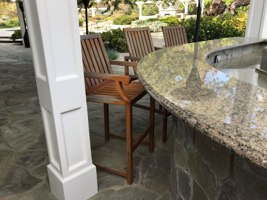 Set Of (3) Bar Height Teak Wooden Armchairs - Arm Rests 37'H 23'W 48.5'TH [Photo 4]