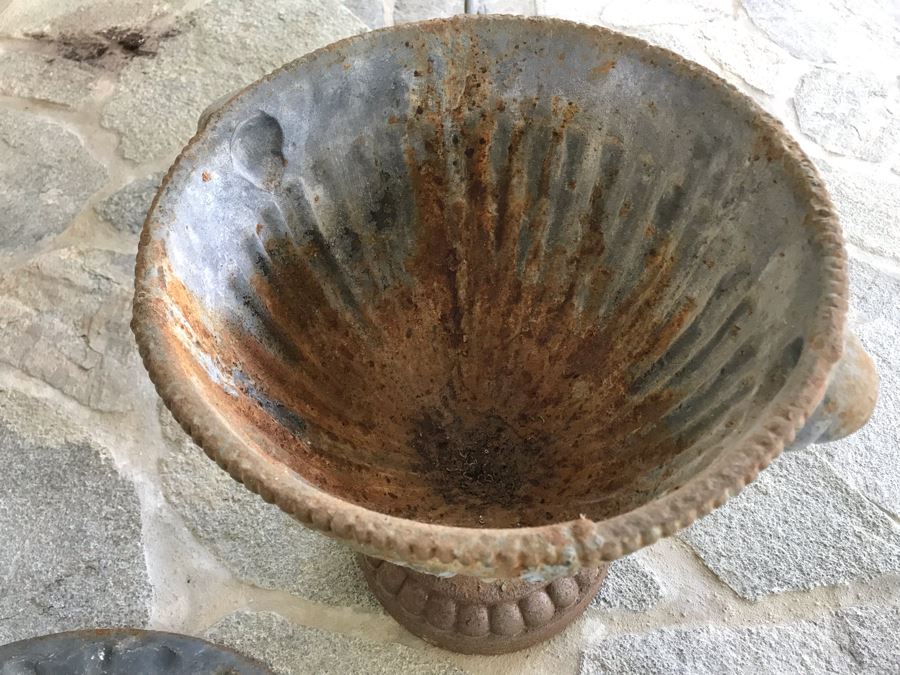 Antique Cast Metal Garden Urn With Lid 20'H [Photo 8]