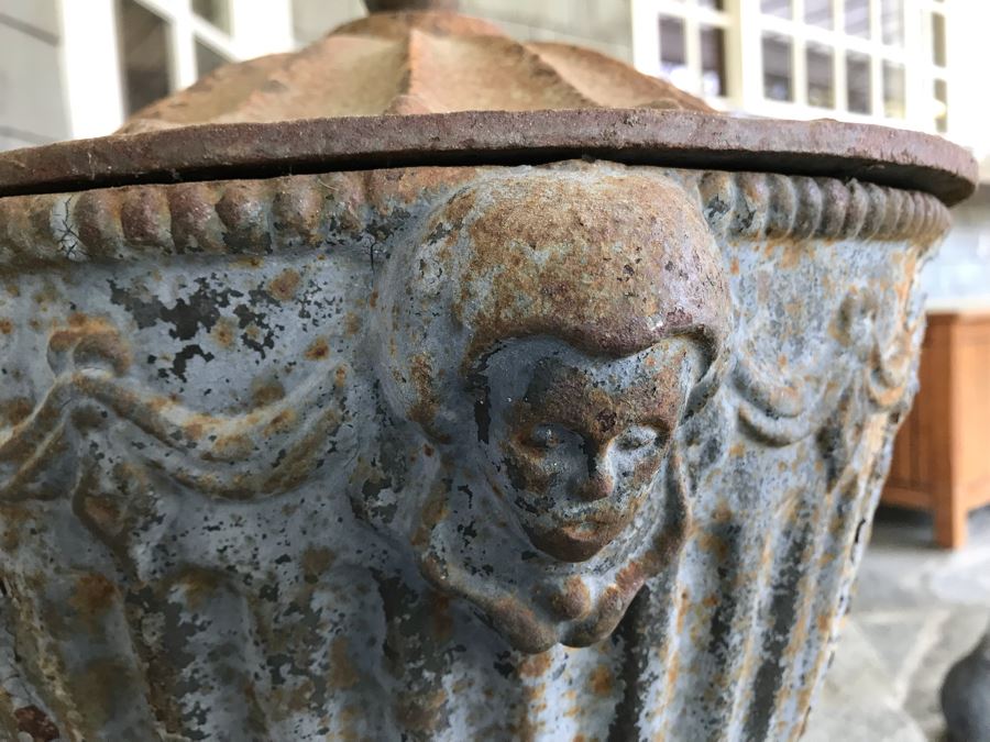 Antique Cast Metal Garden Urn With Lid 20'H [Photo 5]