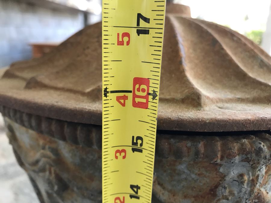 Antique Cast Metal Garden Urn With Lid 20'H [Photo 13]