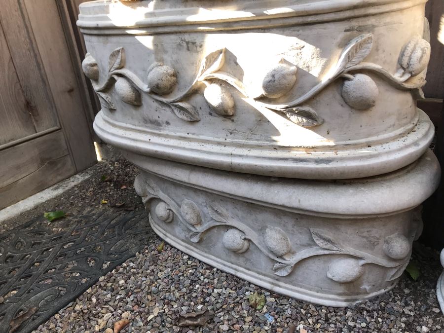Set Of (4) Large Cast Cement Ornamental Embossed Fruit Flower Pots Shown Upsid Down Heavy [Photo 4]