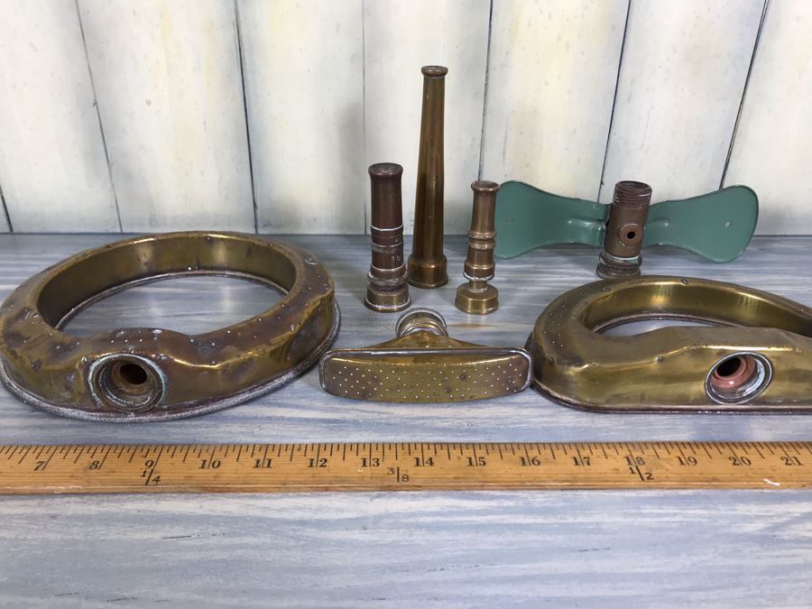 Collection Of Various Vintage Brass Lawn Sprinklers And Vintage Brass Hose Nozzles [Photo 1]