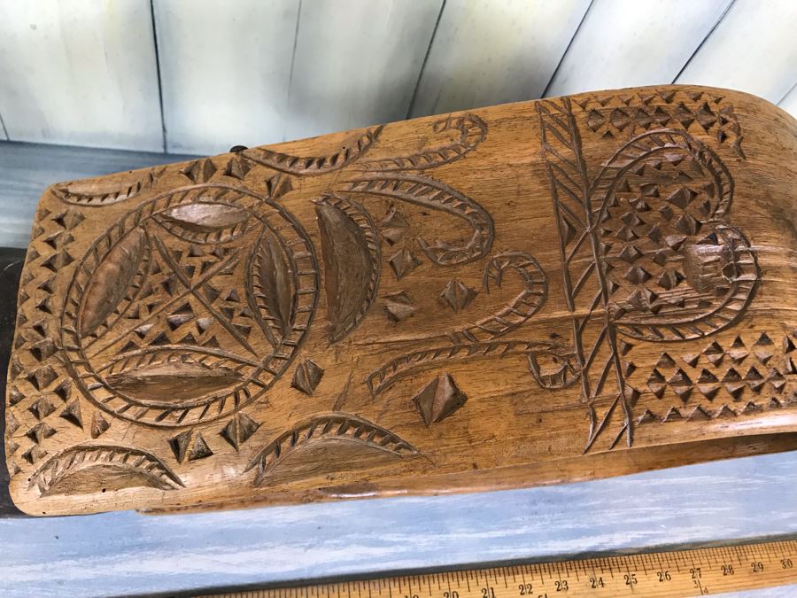 Antique Primitive Hand Hammered Swiss Metal Cow Bell With Carved Wooden Harness Apx 24'L - See Photos [Photo 12]