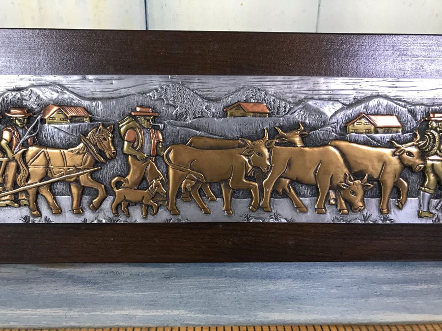 Albert Manser Swiss Embossed Metal Wall Sculpture Signed G. Heule 22'W X 5'H [Photo 4]