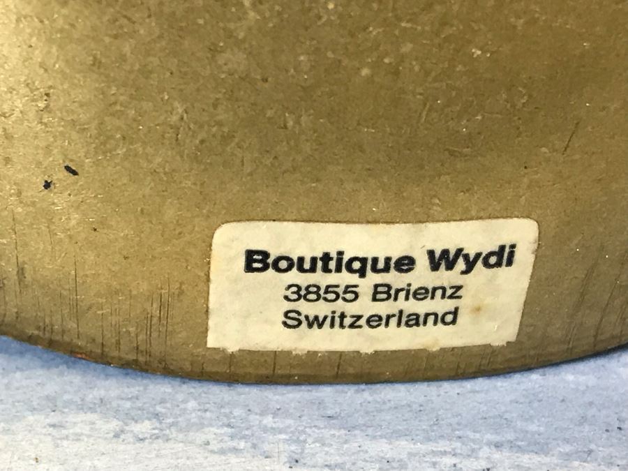 Antique Carved Wooden Bread Plate, Vintage Woven Basket And Hand Painted Brass Swiss Cow Bell [Photo 12]